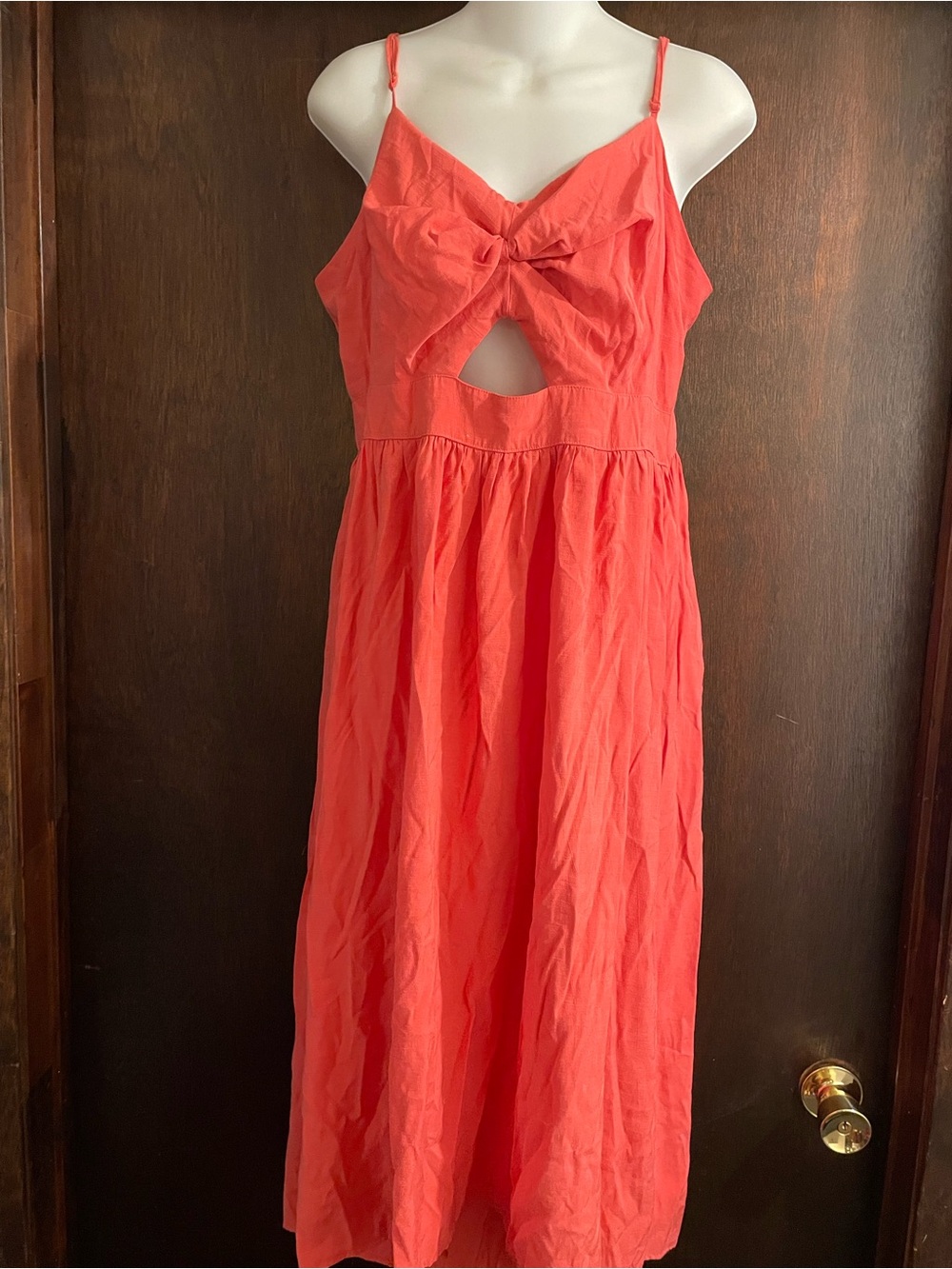 Nine West Brand Women's size XL Coral Pink Front Twist Cut Out Midi Dress